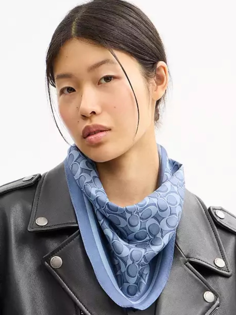 Coming soon, Coach signature silk diamond scarf in denim blue NWT
